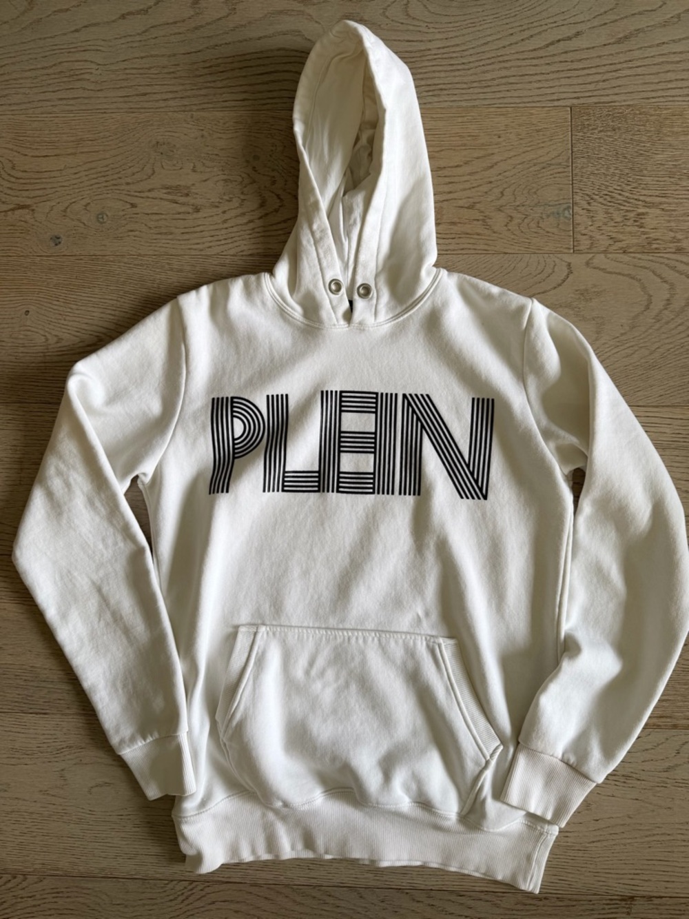 Philipp Plein Raised Logo Hoodie White Cotton Pullover Men’s L Luxury Streetwear